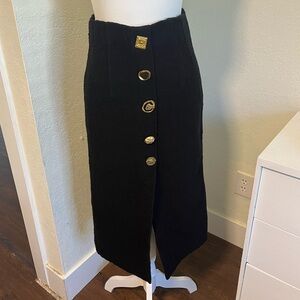 Zara Textured Black Skirt with Gold Button Accents
